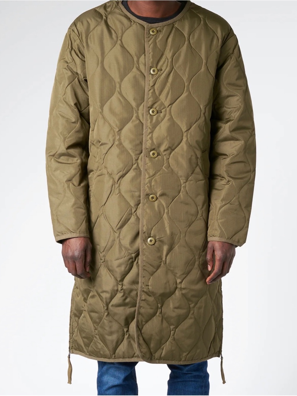 TAION unisex long round-Neck Quilted Down Jacket (M)